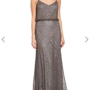 Art Deco Blouson Beaded Gown in Lead